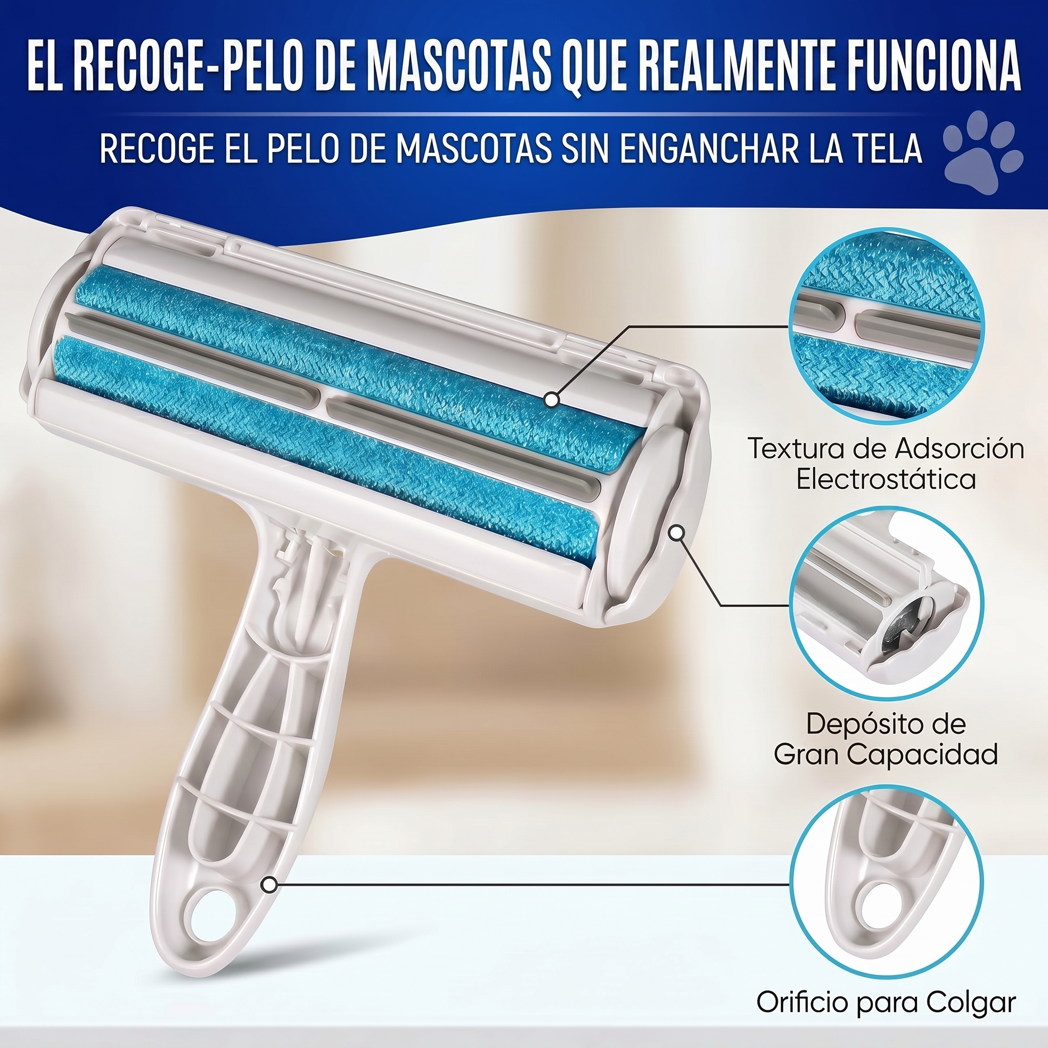 Rodillo Quitapelos Reutilizable para Mascotas con Base Autolimpiable - Imagen 3