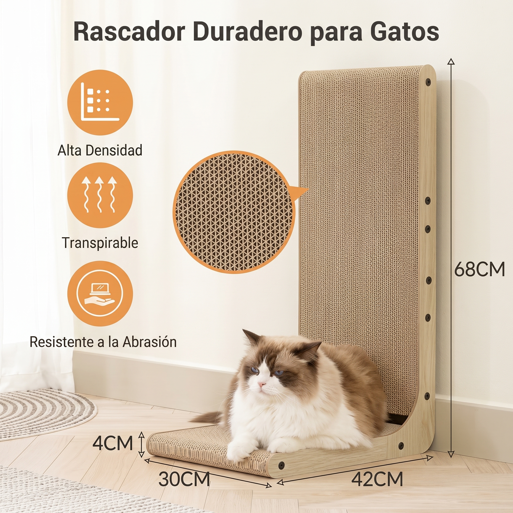 Rascador para Gatos en Forma de L para Suelo y Pared - Imagen 5