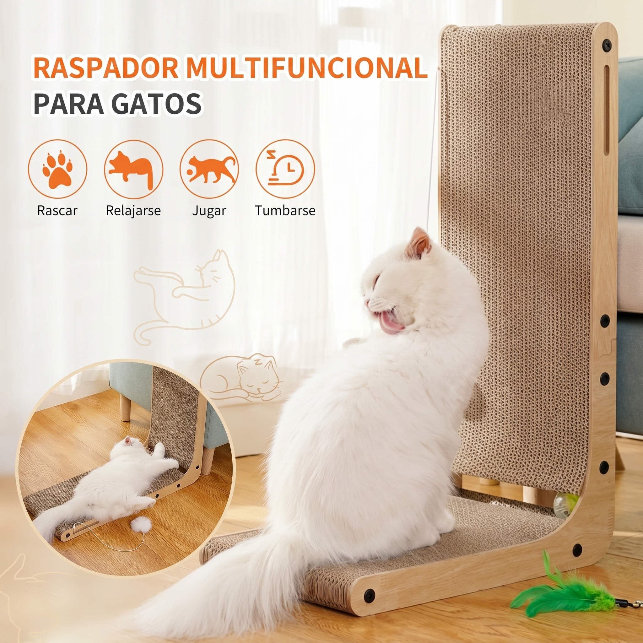 Rascador para Gatos en Forma de L para Suelo y Pared - Imagen 3