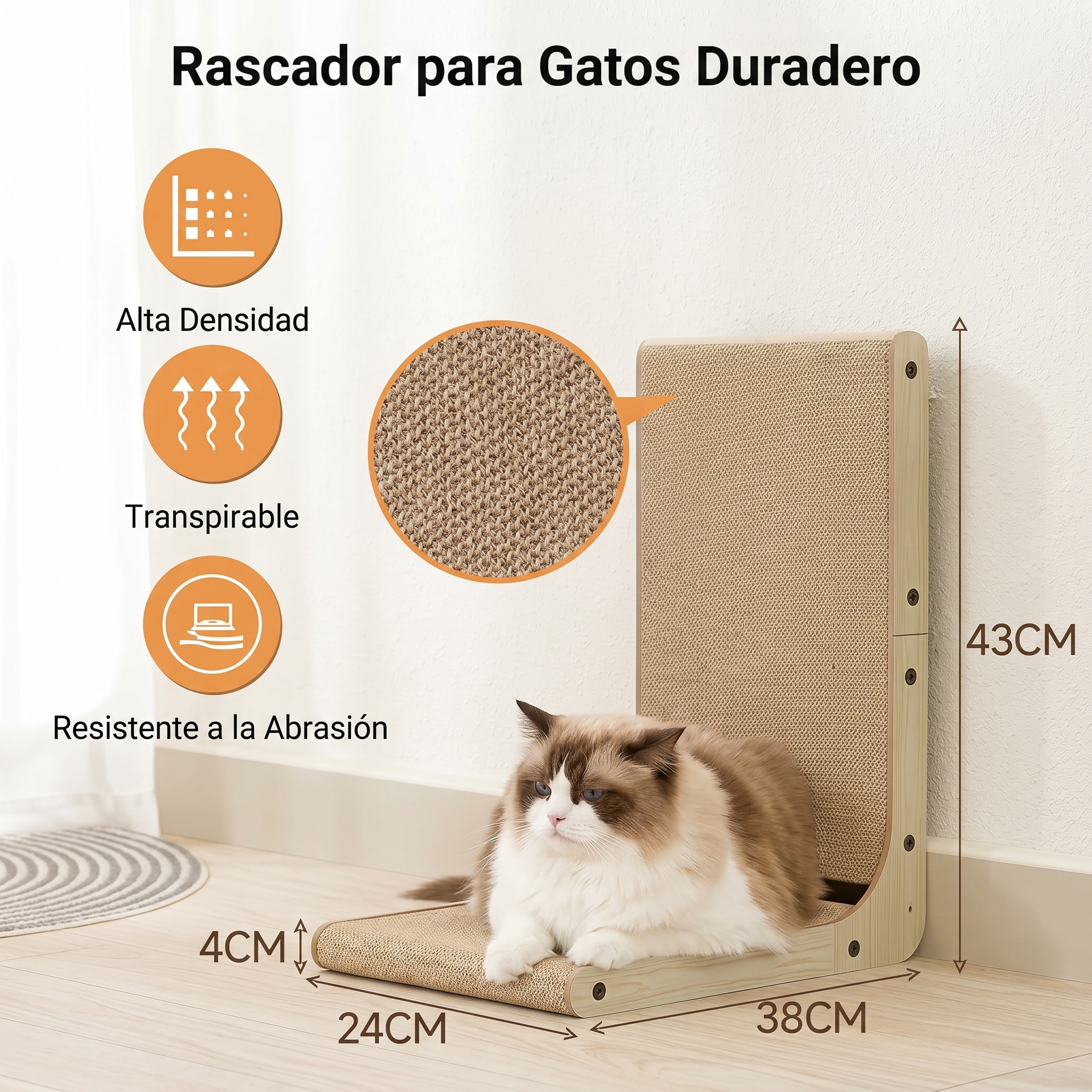 Rascador para Gatos en Forma de L para Suelo y Pared - Imagen 4