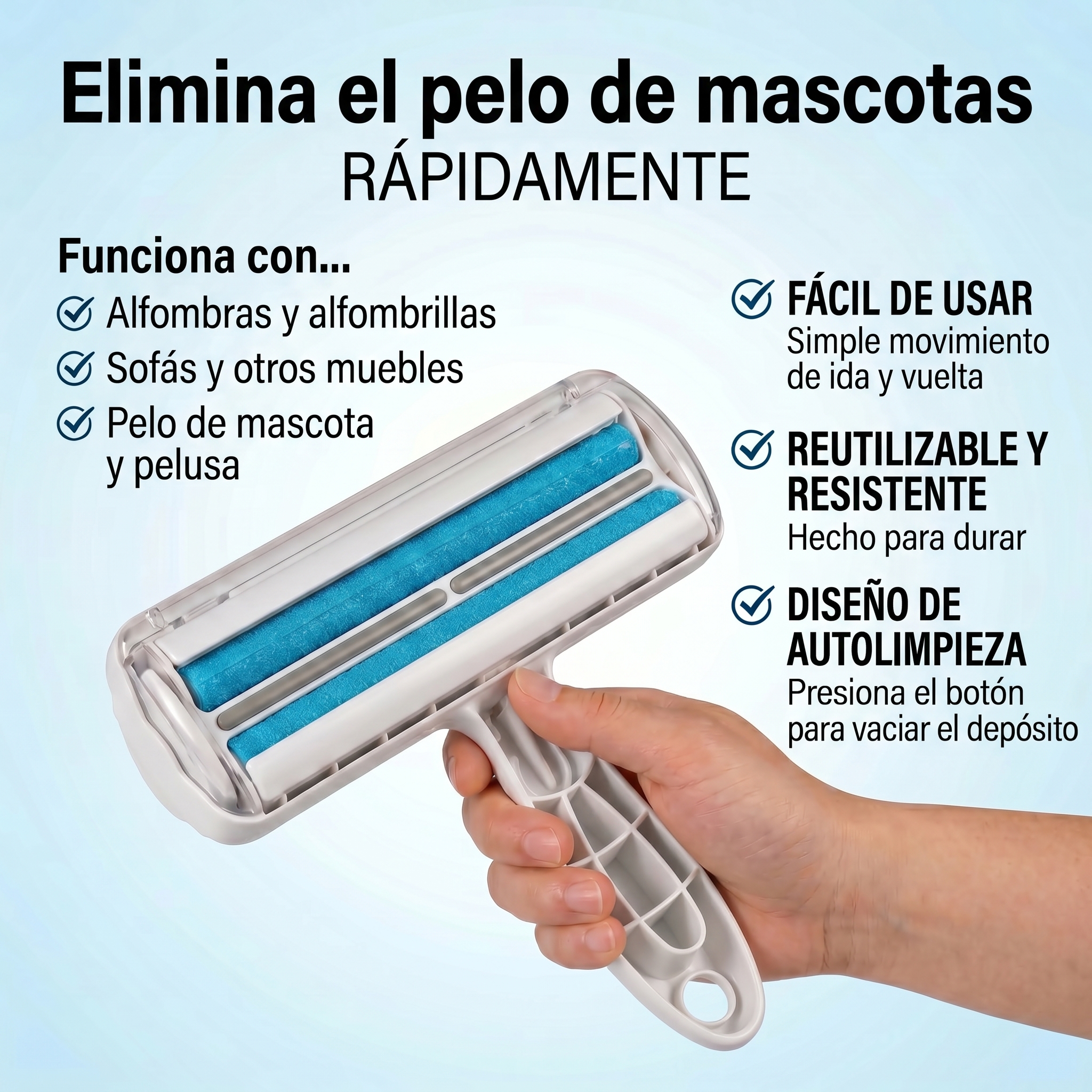 Rodillo Quitapelos Reutilizable para Mascotas con Base Autolimpiable - Imagen 5
